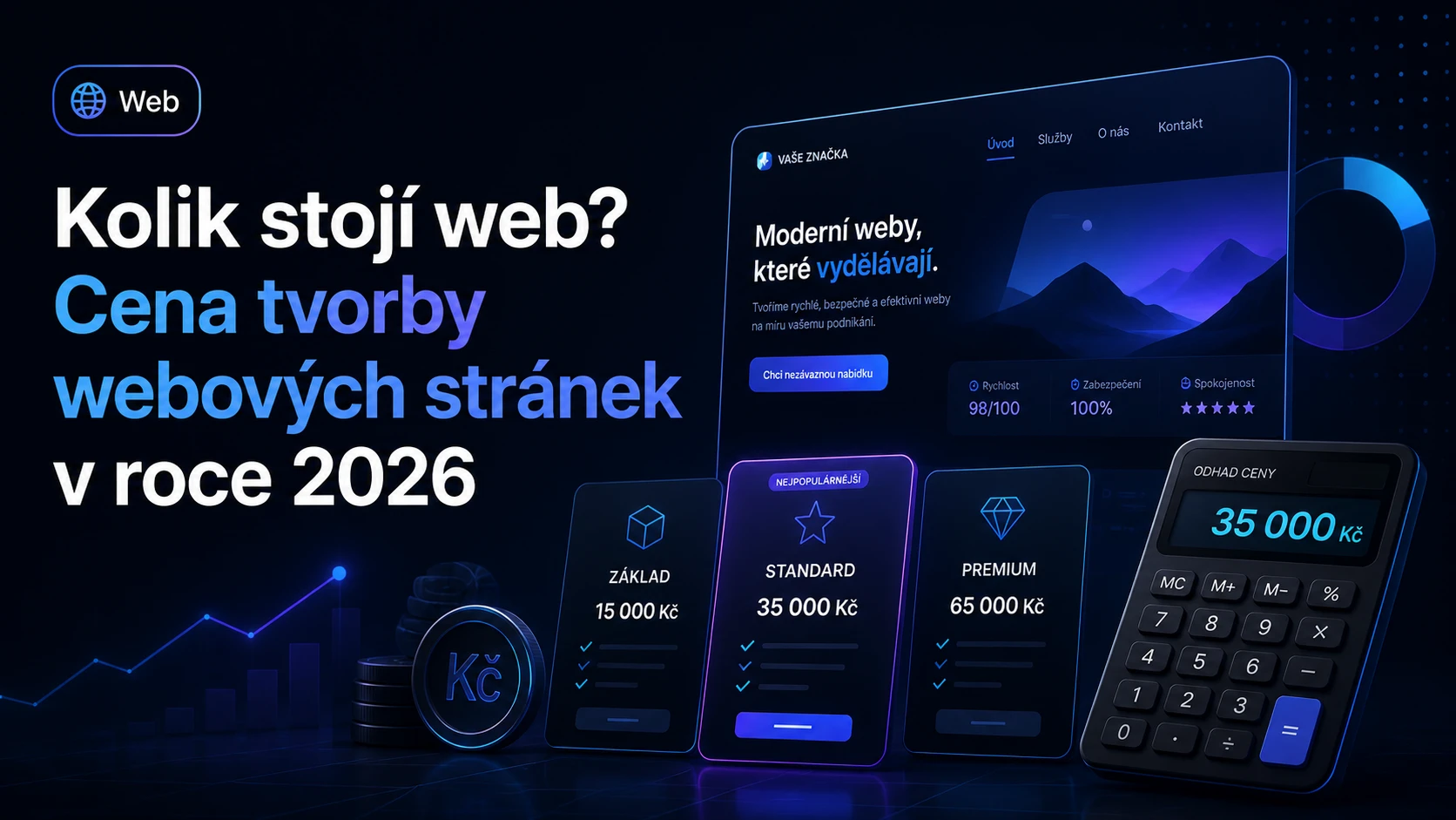 Cenovka a kalkulačka symbolizující cenu tvorby webových stránek v roce 2026